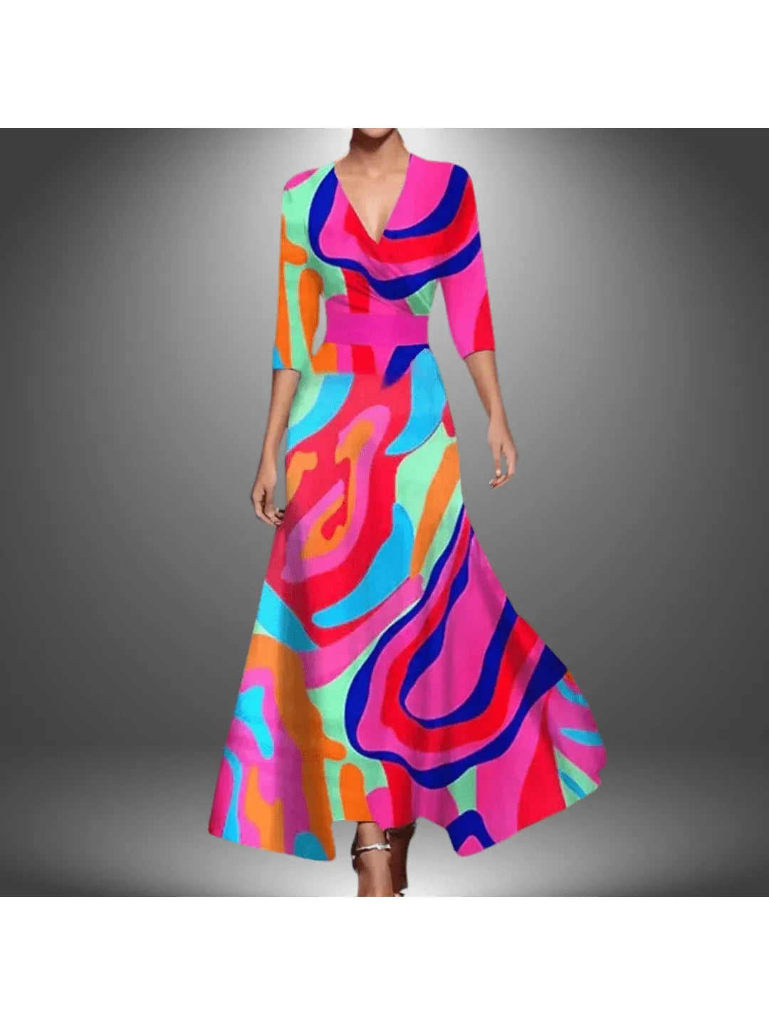 Women's elegant printed maxi dress | Flattering wrap dress with 3/4 sleeves 3