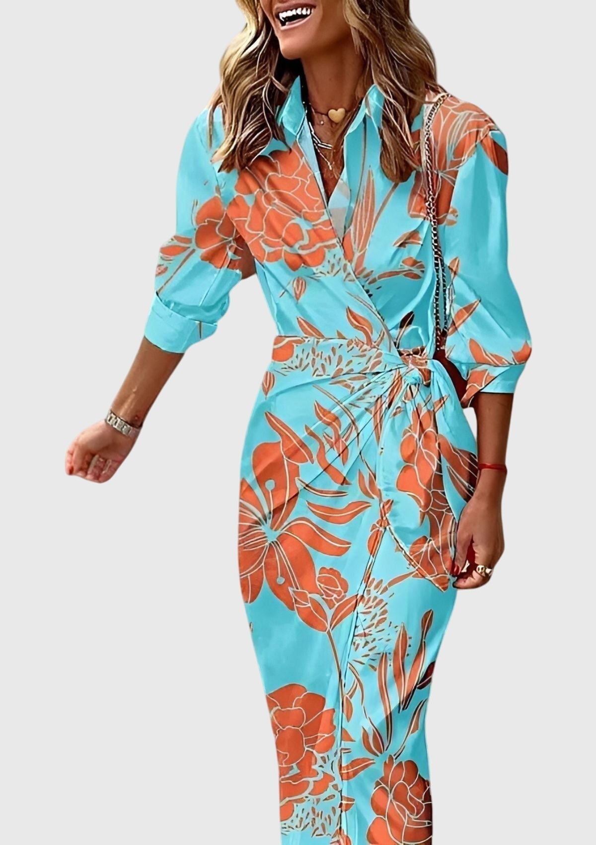 Women's elegant printed wrap dress | Flattering plus size summer maxi dress 10