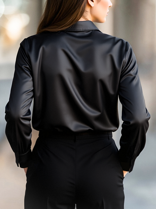 Women's elegant satin blouse | Long sleeve loose fit top for casual and work occasions 1