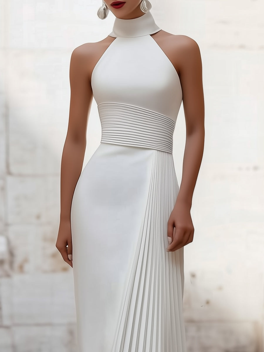 Women's elegant satin pleated evening gown | Sophisticated formal dress for special occasions 1