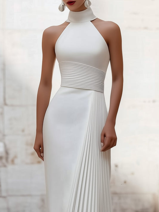 Women's elegant satin pleated evening gown | Sophisticated formal dress for special occasions 1