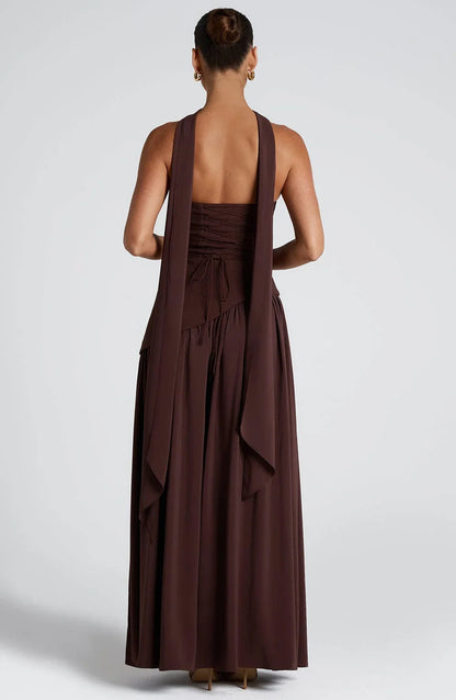 Women's elegant strapless corset evening gown | Long formal dress with high slit 2