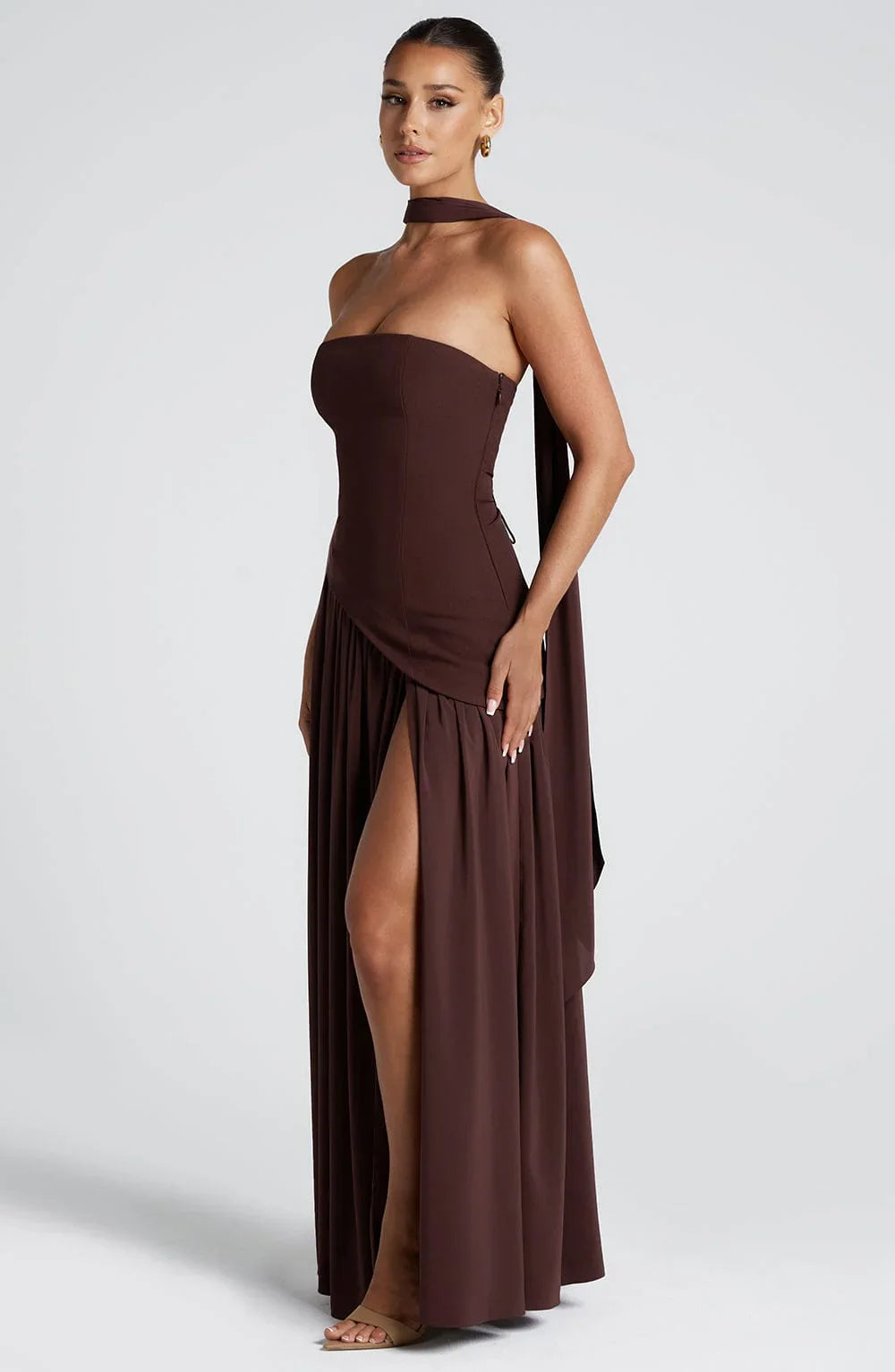 Women's elegant strapless corset evening gown | Long formal dress with high slit 5