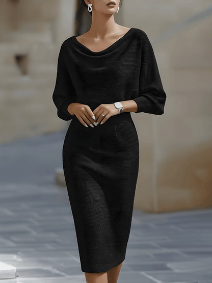 Women's elegant white draped midi dress | Sophisticated batwing sleeve formal dress 2