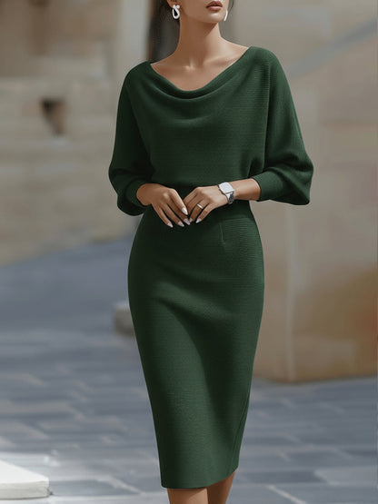 Women's elegant white draped midi dress | Sophisticated batwing sleeve formal dress 3