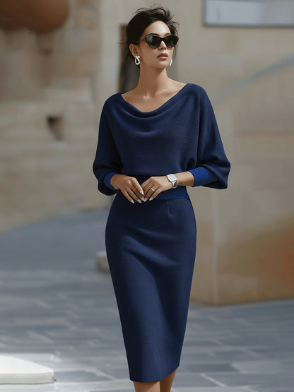 Women's elegant white draped midi dress | Sophisticated batwing sleeve formal dress 5