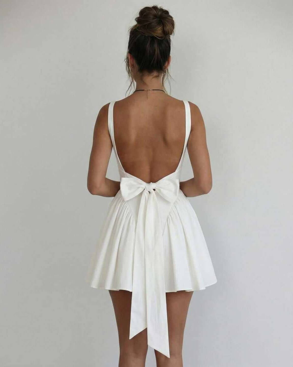 Women's elegant white mini dress | Stylish square collar summer dress 1