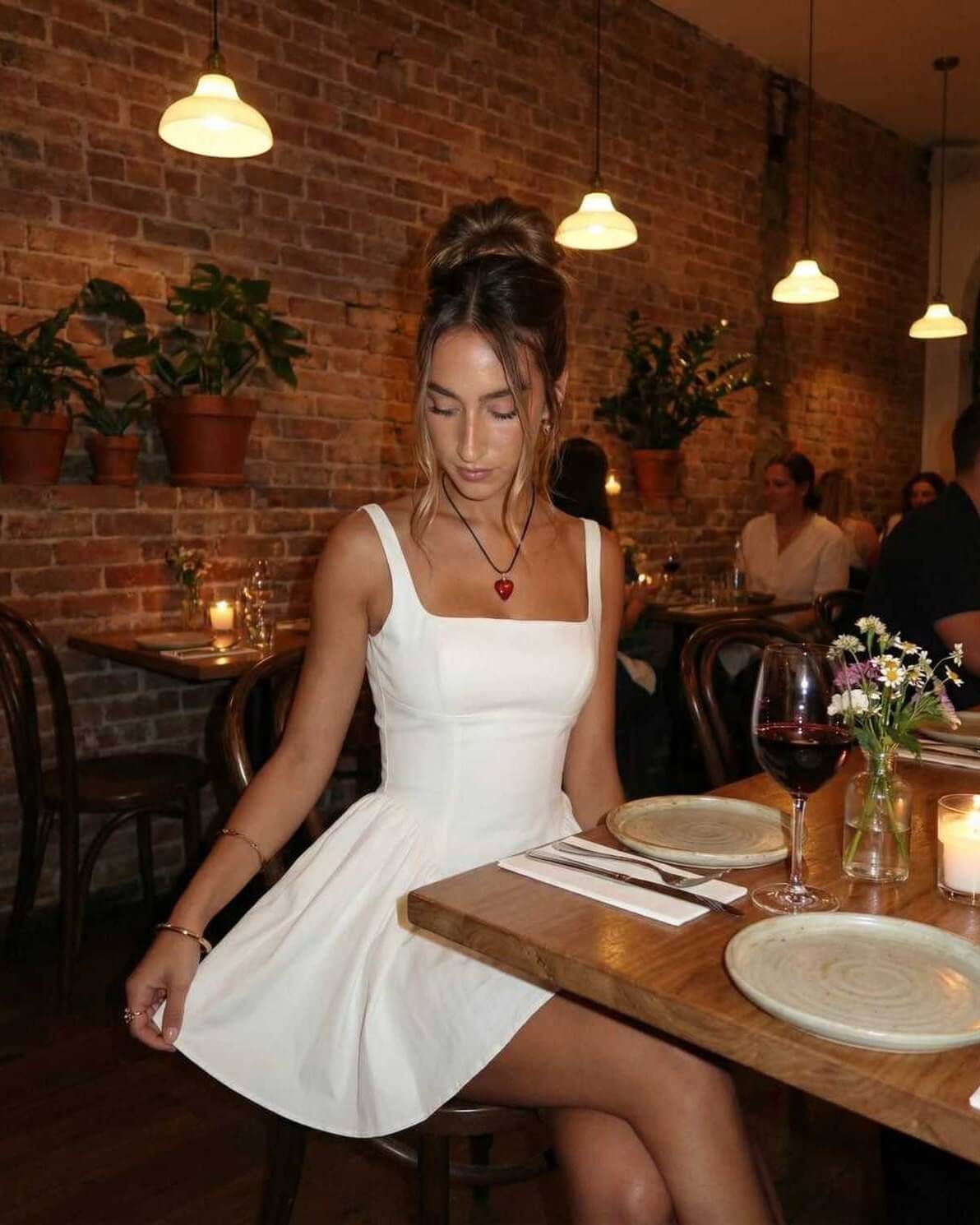 Women's elegant white mini dress | Stylish square collar summer dress 7