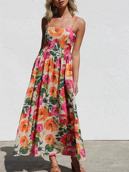Soleil | Rückenfreies Maxikleid mit Blumenmuster