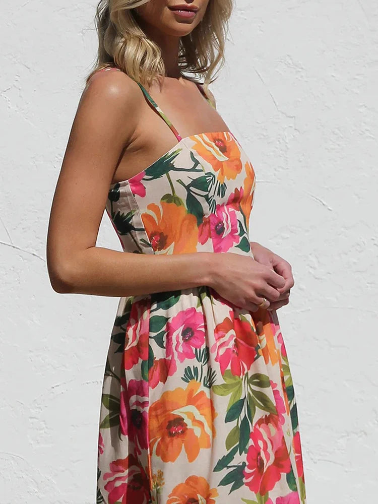Soleil | Rückenfreies Maxikleid mit Blumenmuster