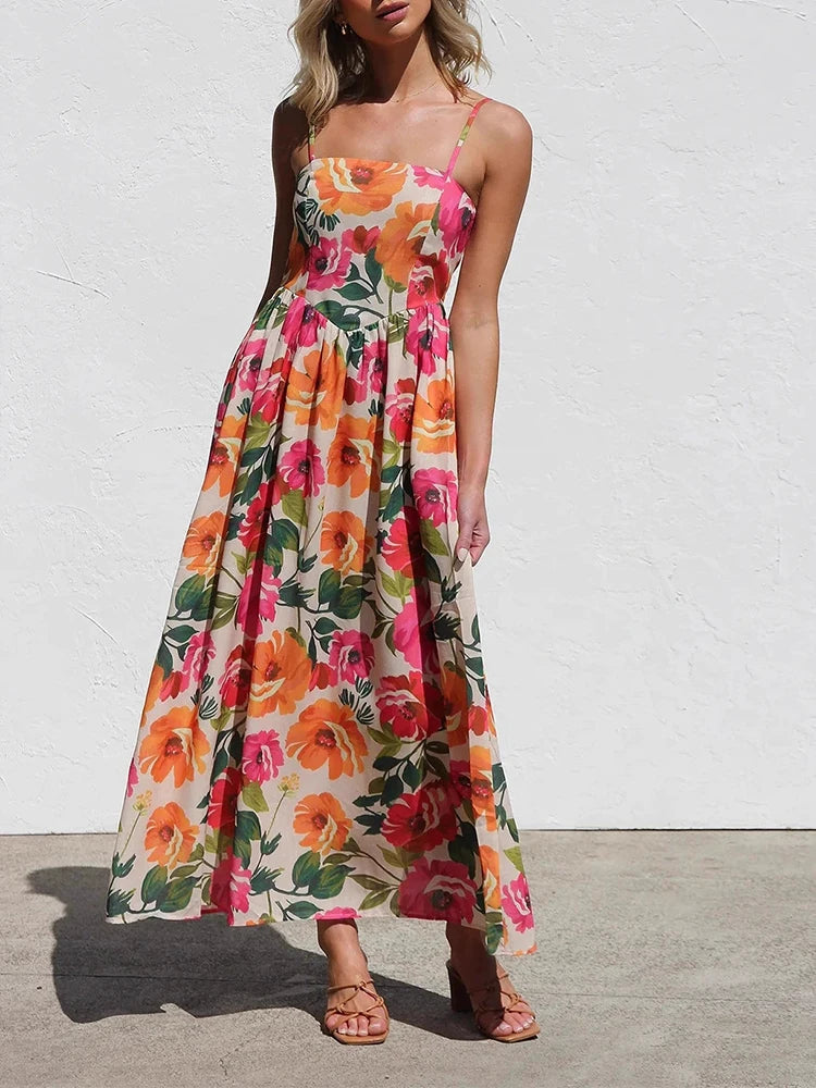 Soleil | Rückenfreies Maxikleid mit Blumenmuster