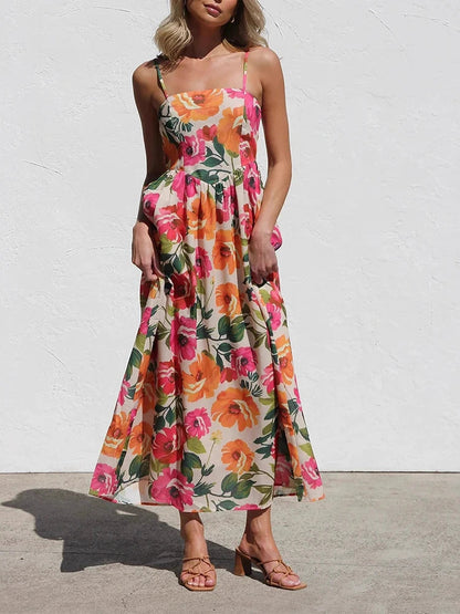 Soleil | Rückenfreies Maxikleid mit Blumenmuster