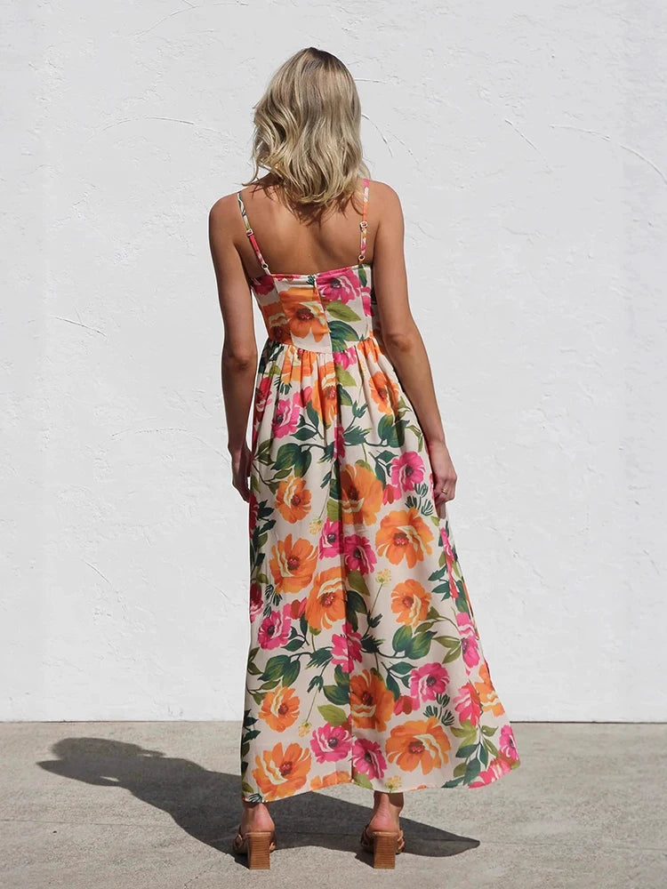 Soleil | Rückenfreies Maxikleid mit Blumenmuster