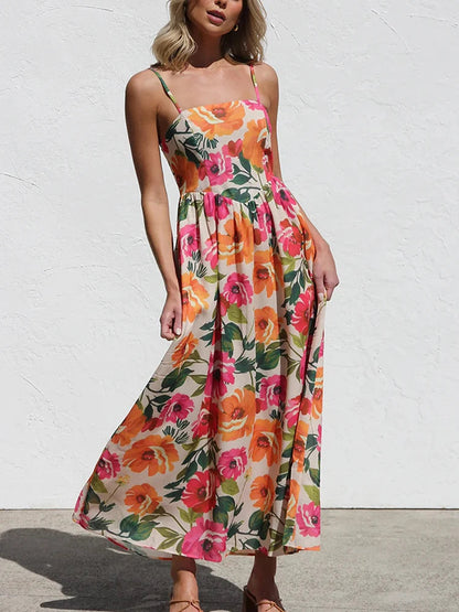 Soleil | Rückenfreies Maxikleid mit Blumenmuster