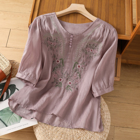 Women's floral embroidered blouse | Relaxed fit summer top 0