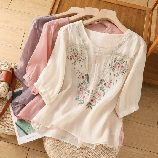 Women's floral embroidered blouse | Relaxed fit summer top 1