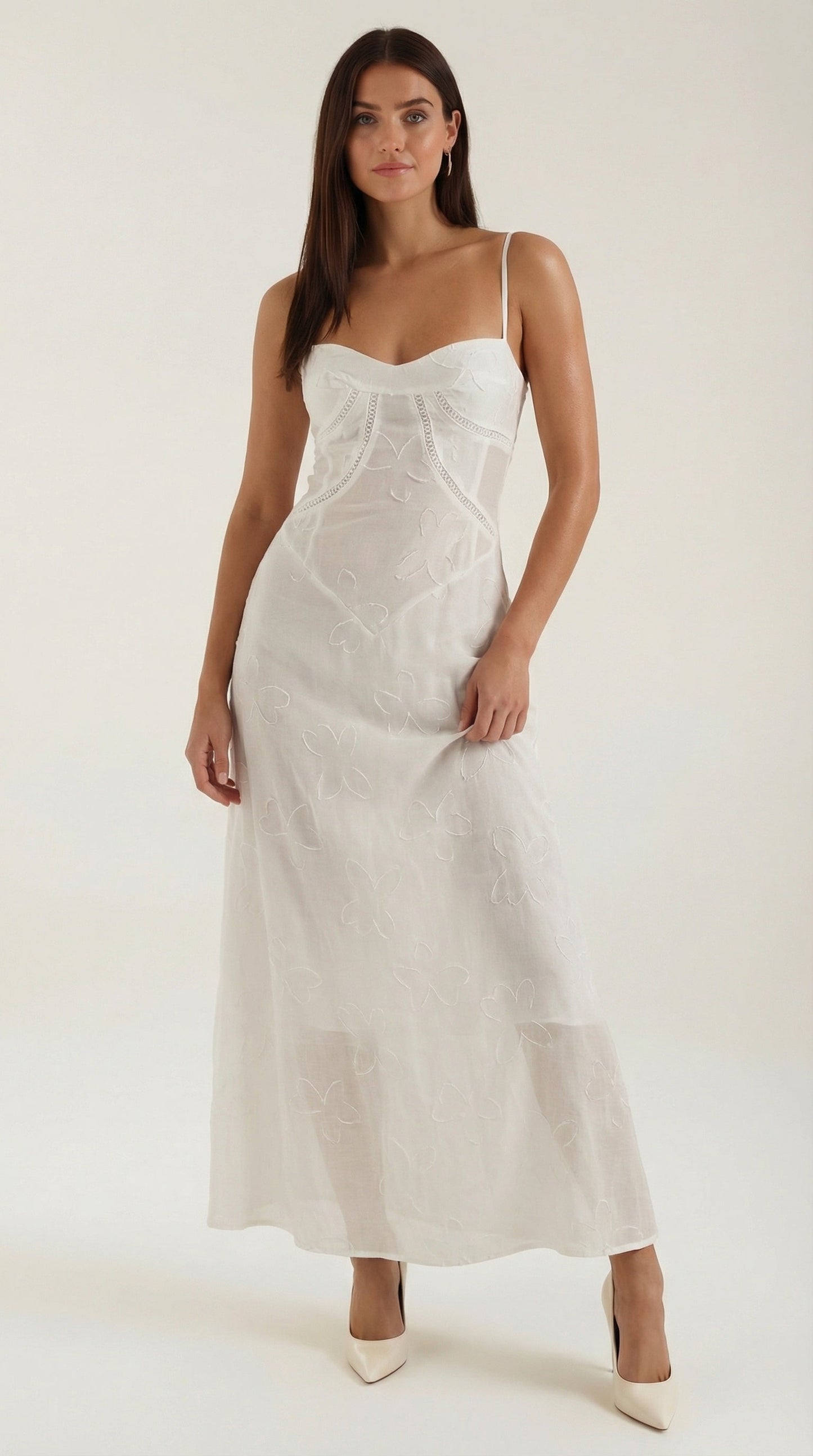 Women's floral jacquard maxi dress | Elegant sweetheart neckline evening gown 0