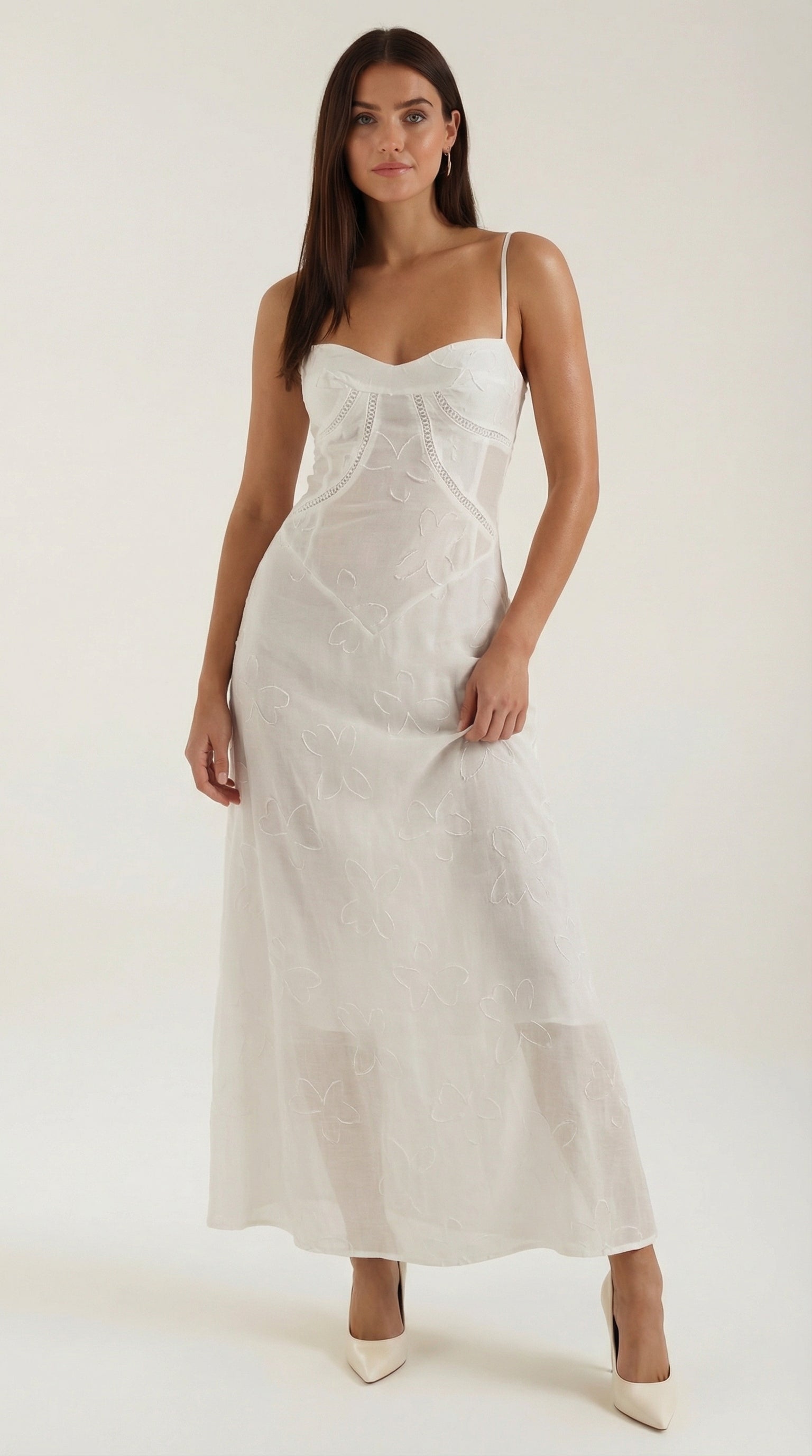 Women's floral jacquard maxi dress | Elegant sweetheart neckline evening gown 0