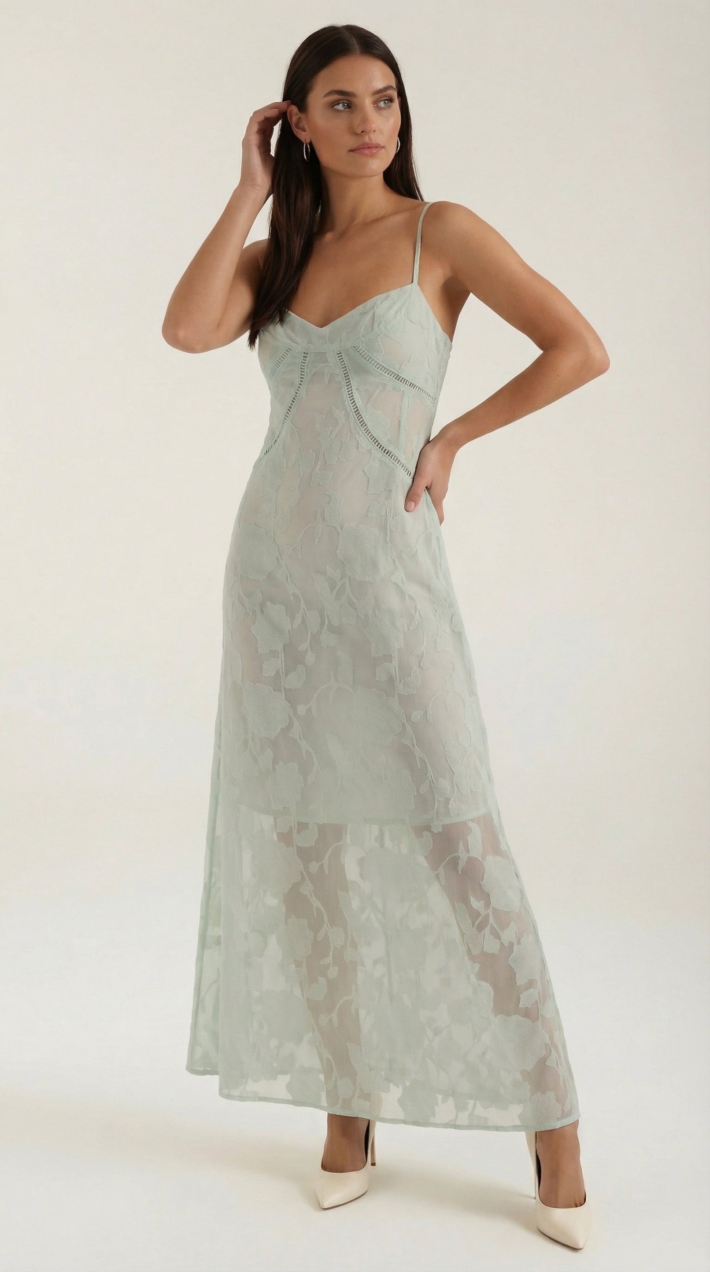 Women's floral jacquard maxi dress | Elegant sweetheart neckline evening gown 3