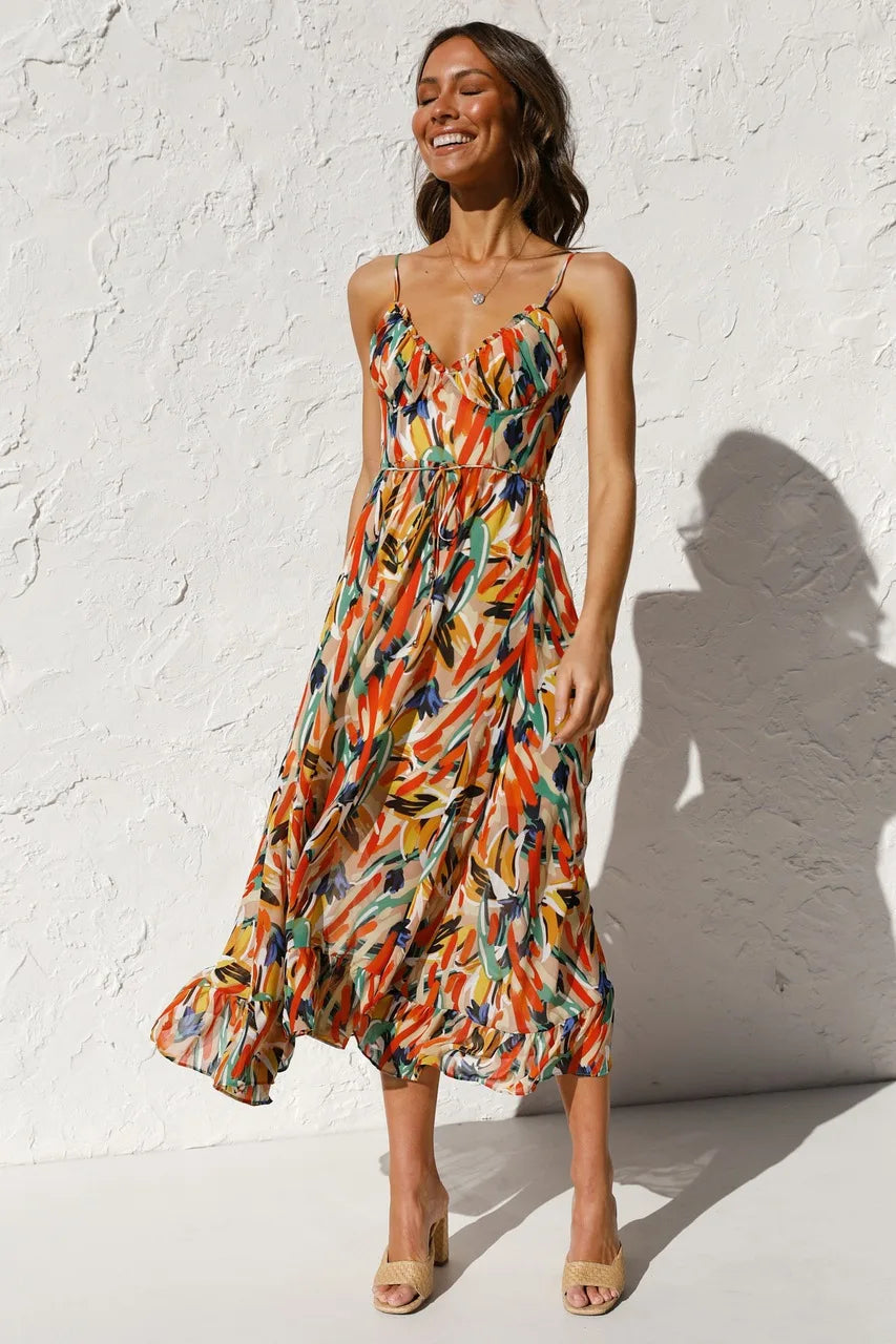 Women's floral lightweight midi dress | Stylish summer spaghetti strap dress 0