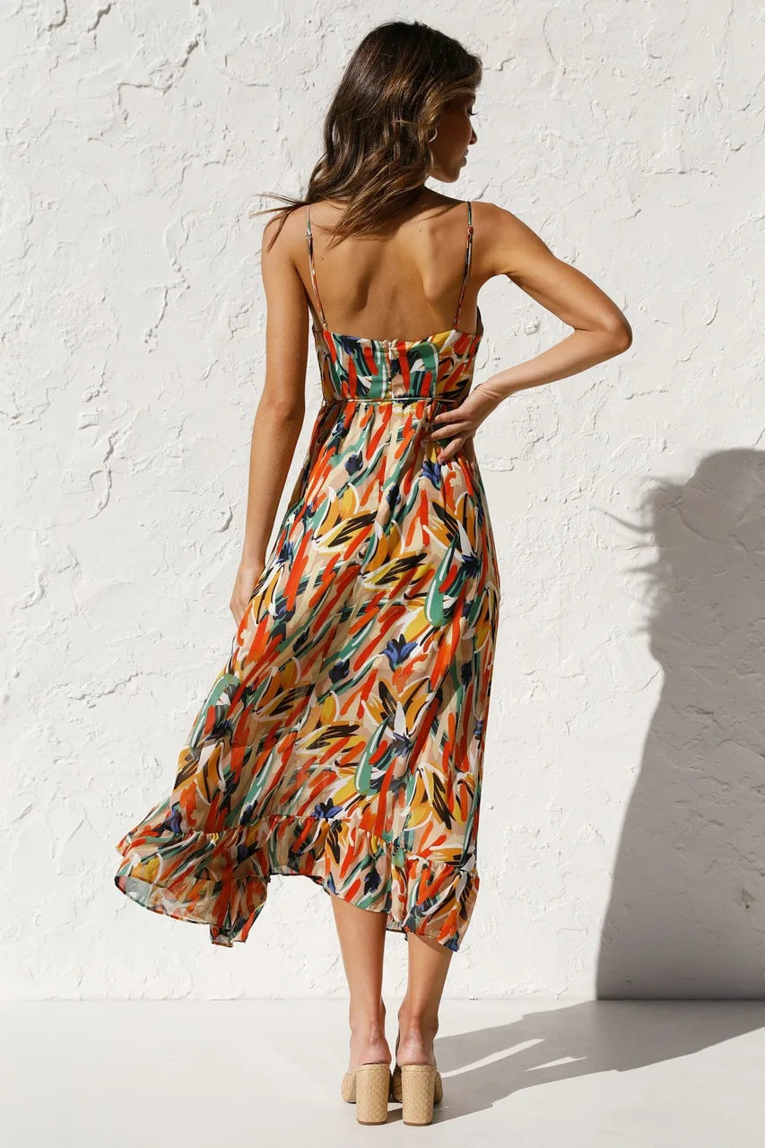 Women's floral lightweight midi dress | Stylish summer spaghetti strap dress 1