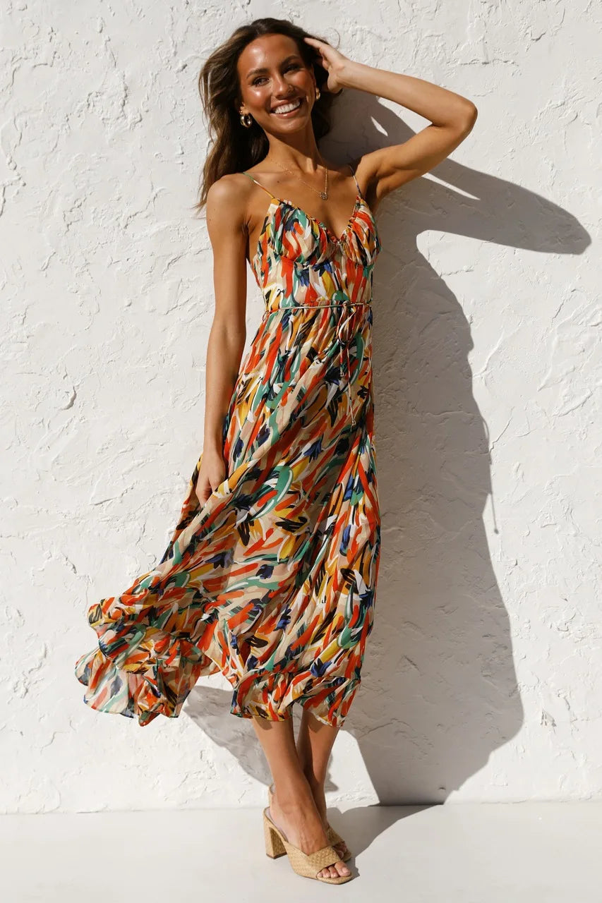Women's floral lightweight midi dress | Stylish summer spaghetti strap dress 2