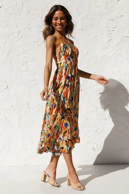 Women's floral lightweight midi dress | Stylish summer spaghetti strap dress 3