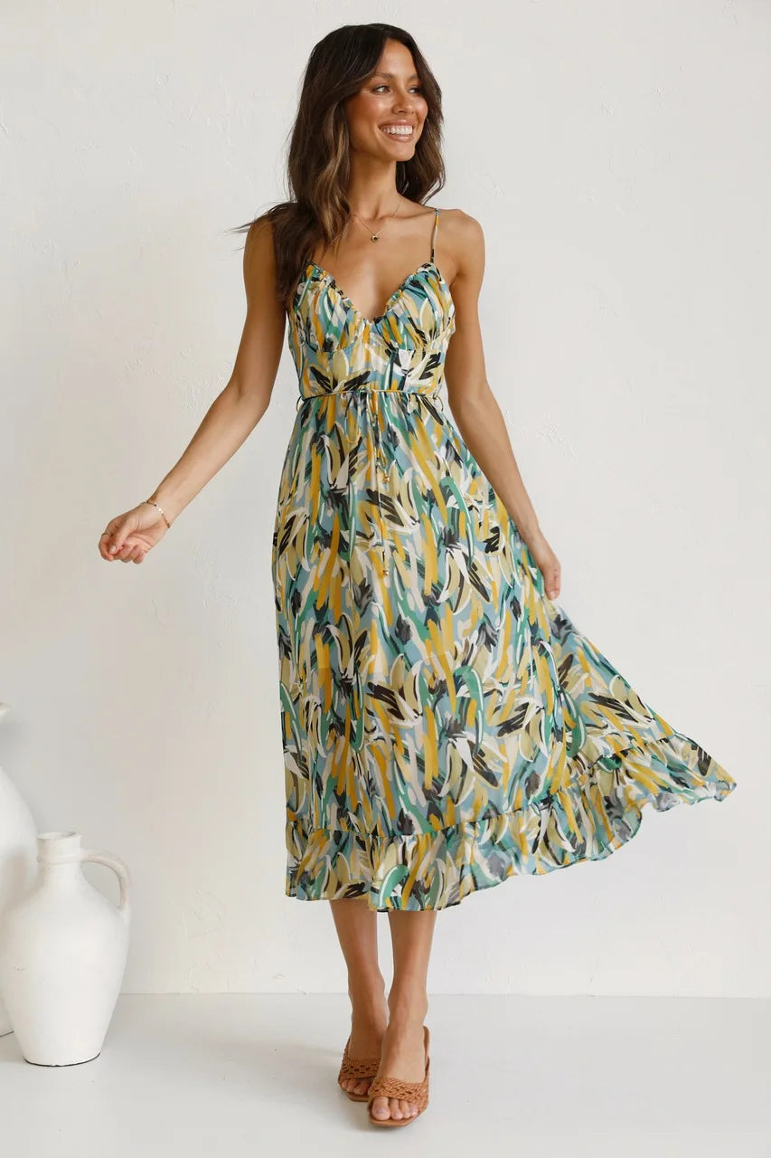 Women's floral lightweight midi dress | Stylish summer spaghetti strap dress 4