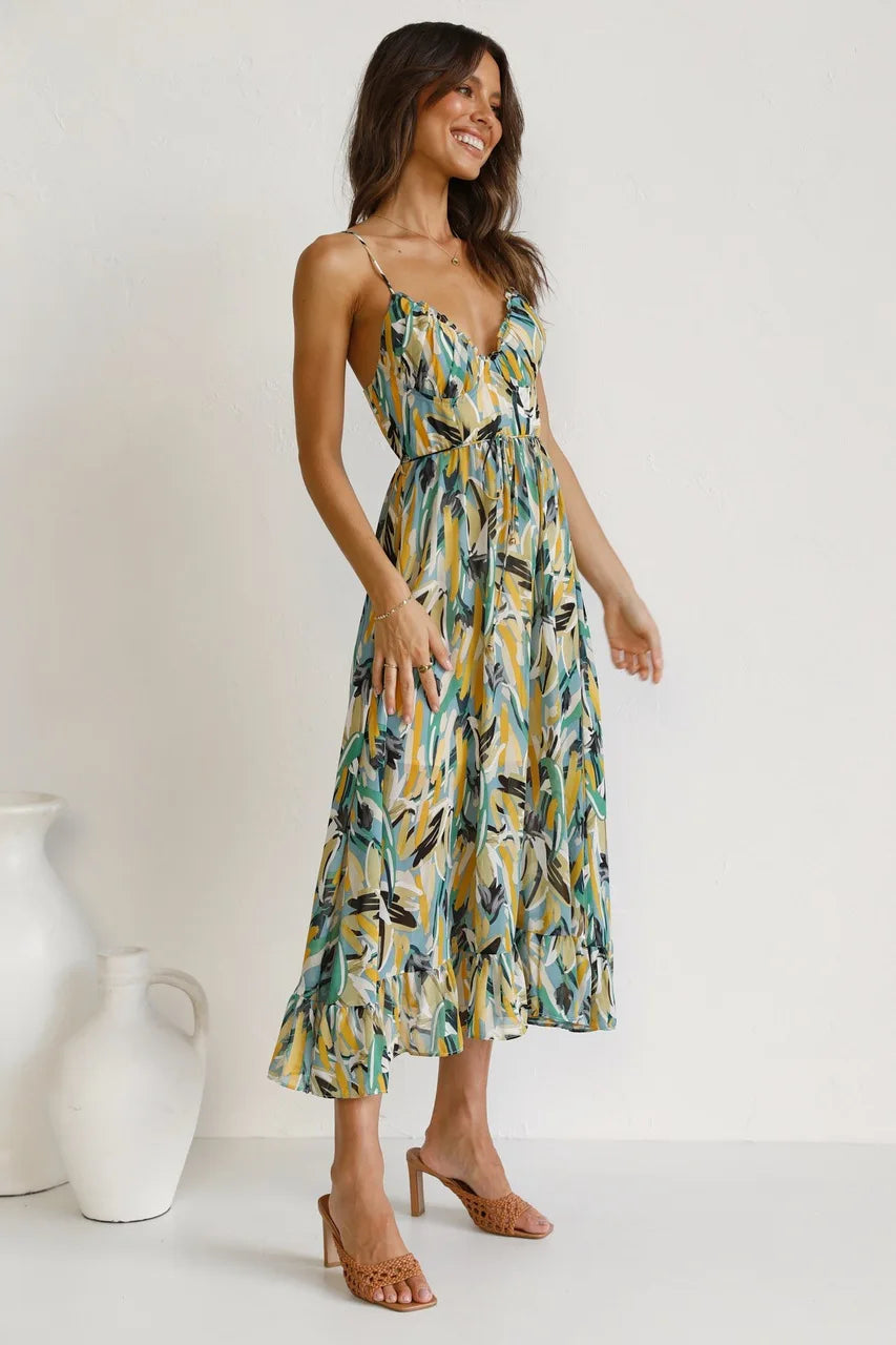 Women's floral lightweight midi dress | Stylish summer spaghetti strap dress 6