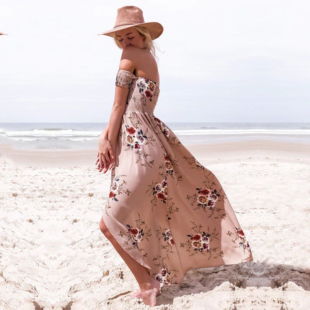 Women's floral off-shoulder summer dress | Elegant plus size beachwear 0