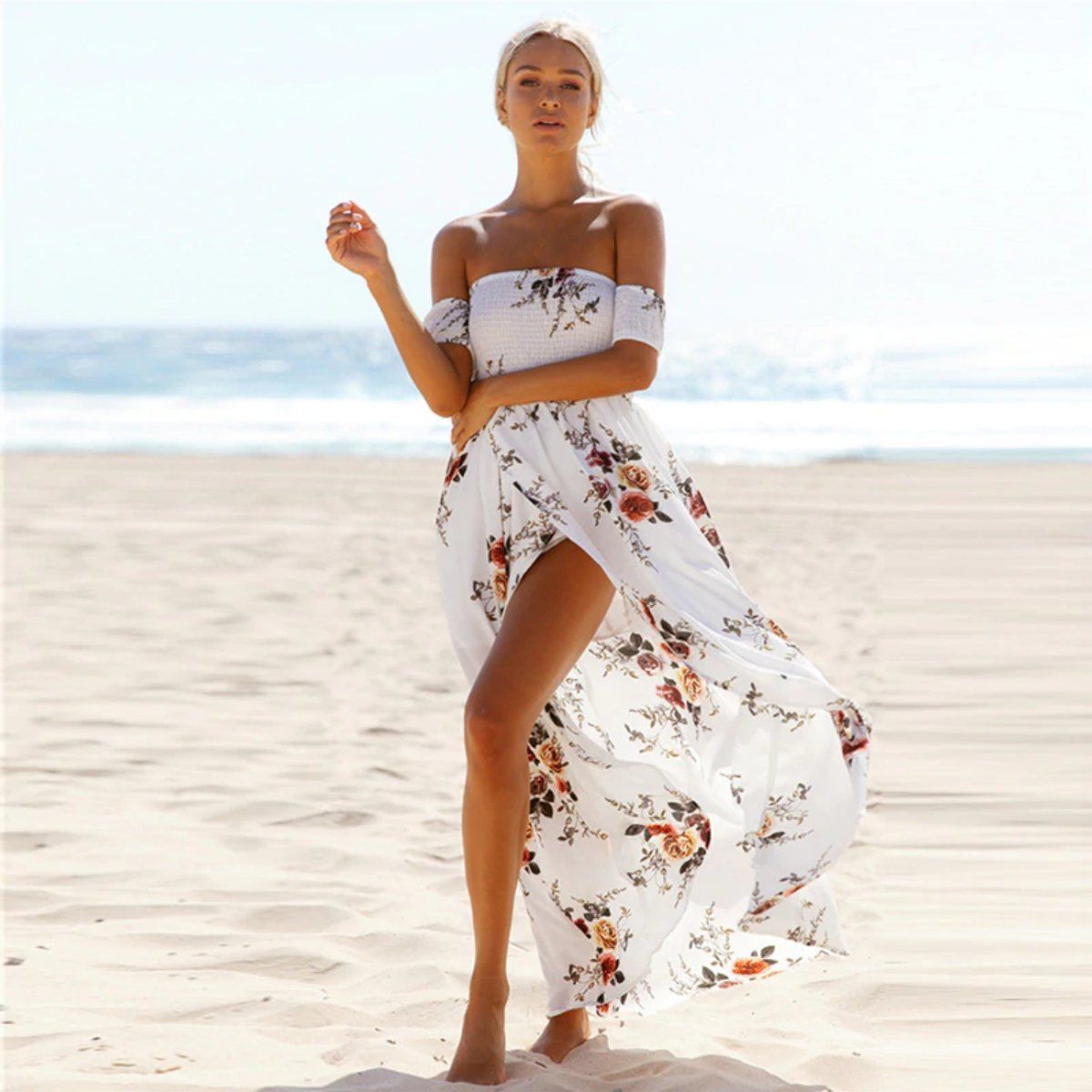 Women's floral off-shoulder summer dress | Elegant plus size beachwear 5
