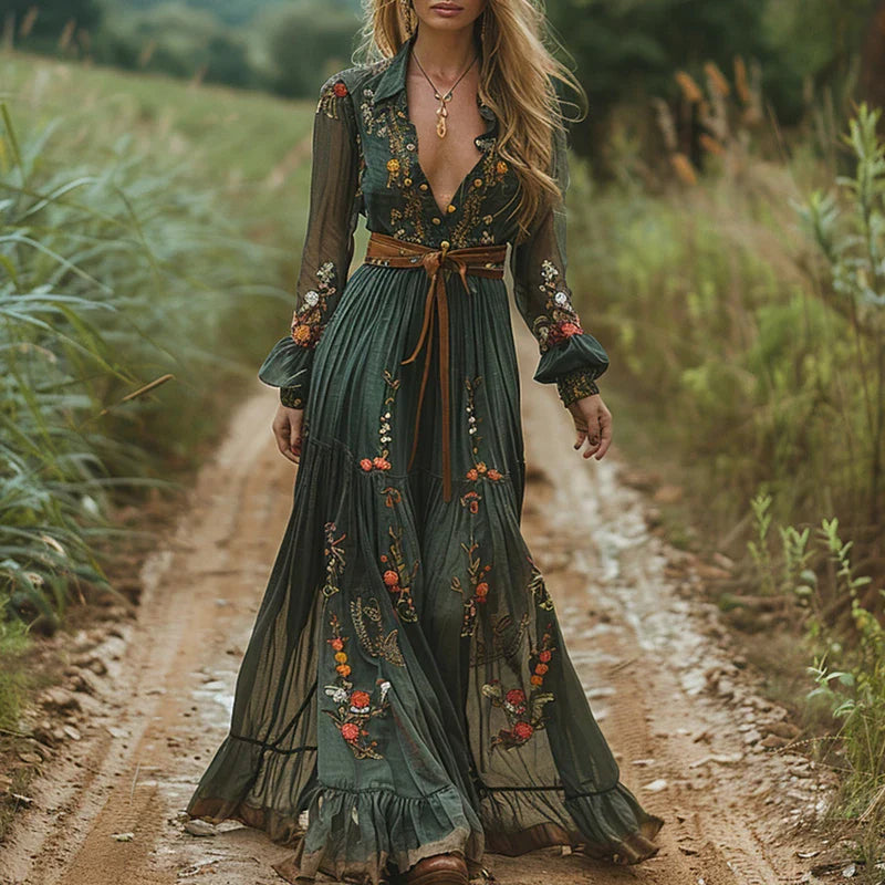 Women's floral pleated maxi dress | Bohemian summer gown 0