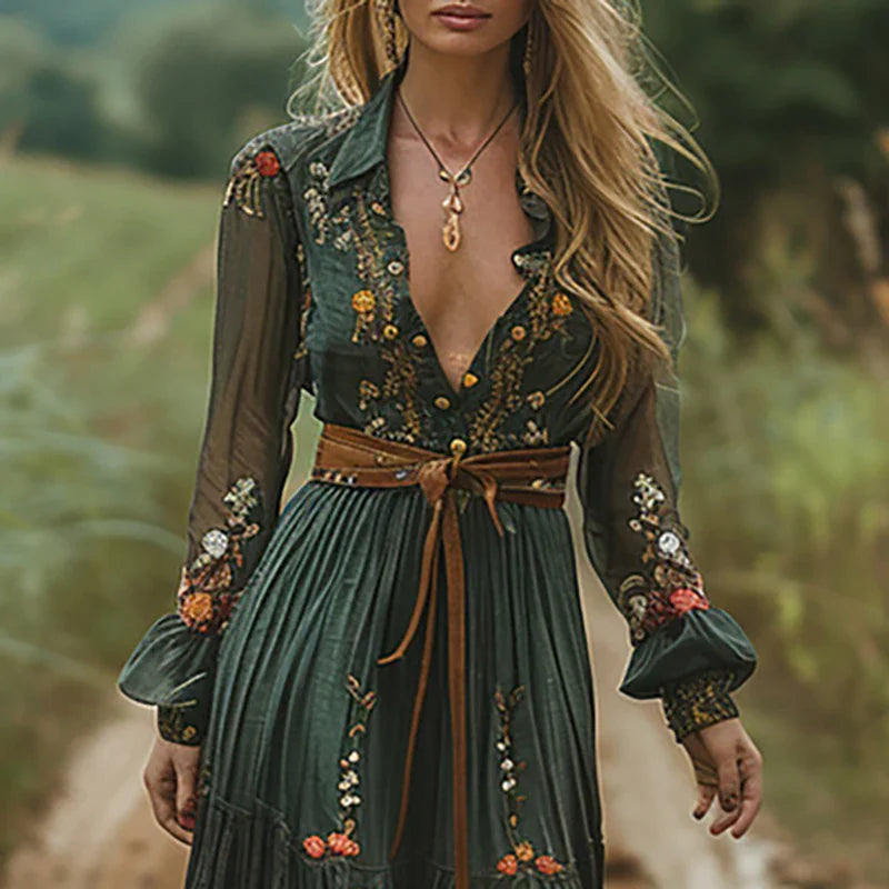 Women's floral pleated maxi dress | Bohemian summer gown 1