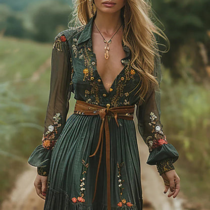 Women's floral pleated maxi dress | Bohemian summer gown 1