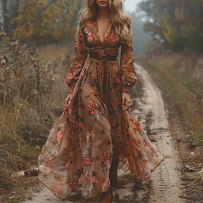 Women's floral pleated maxi dress | Bohemian summer gown 3