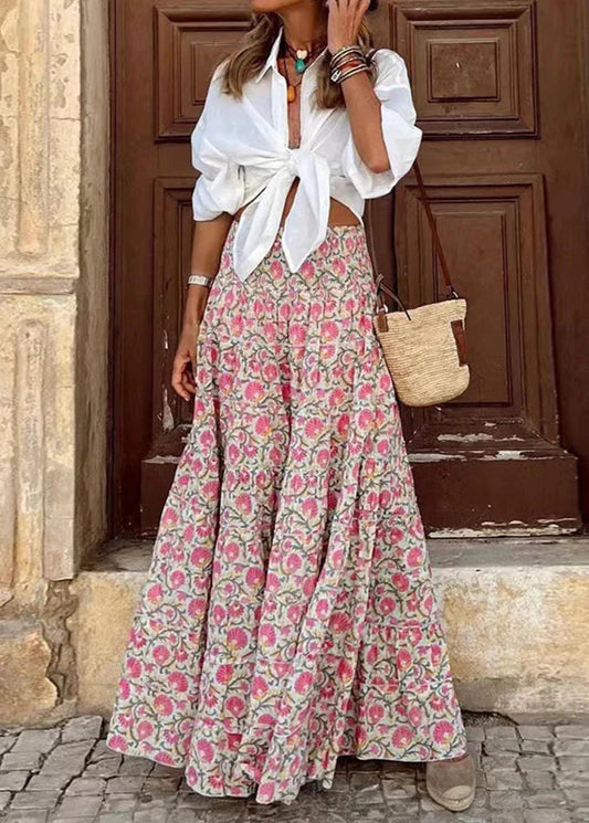 Women's floral polyester maxi skirt | Flowy ankle-length A-line boho chic design