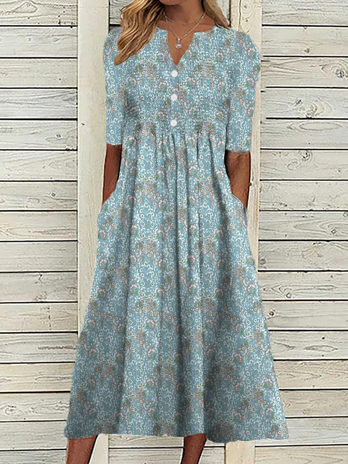 Women's floral print midi dress | Casual V-neck half sleeve summer dress 0