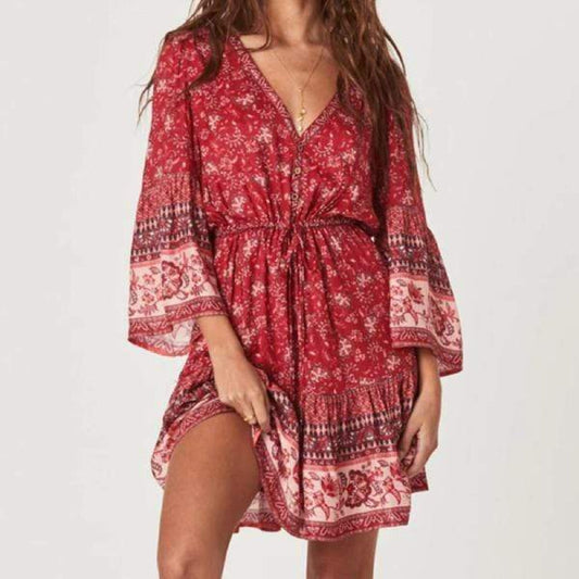 Women's floral print mini dress | Comfortable summer attire with v-neck and half sleeves 0