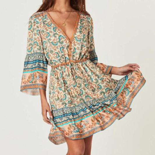 Women's floral print mini dress | Comfortable summer attire with v-neck and half sleeves 1