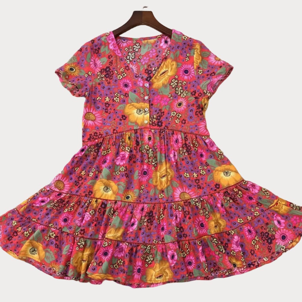 Women's floral rayon mini dress | Vintage boho style summer dress with flared silhouette 2