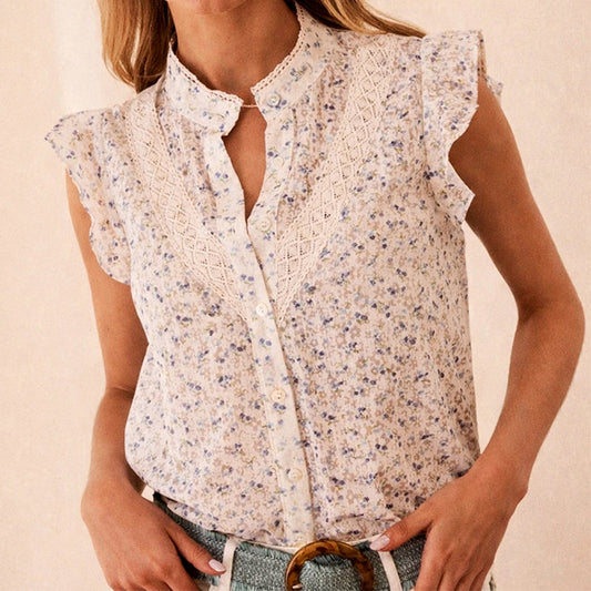 Women's floral sleeveless blouse | Lightweight summer top with lace details 0