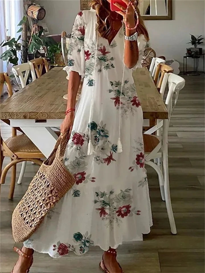 Women's floral woven maxi dress | Relaxed summer maxi dress 0