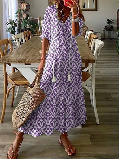 Women's floral woven maxi dress | Relaxed summer maxi dress 1