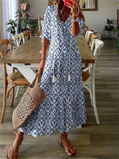 Women's floral woven maxi dress | Relaxed summer maxi dress 3