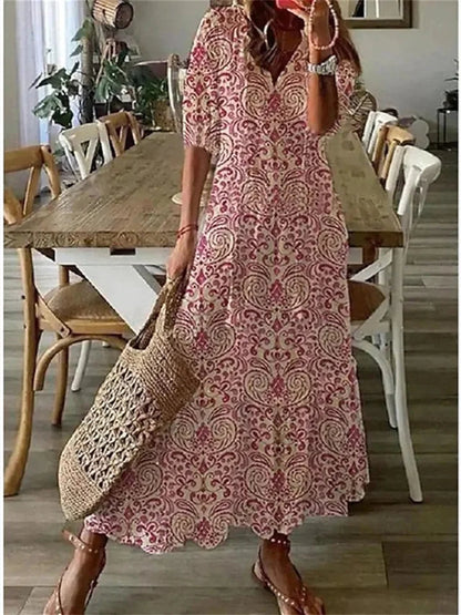 Women's floral woven maxi dress | Relaxed summer maxi dress 4