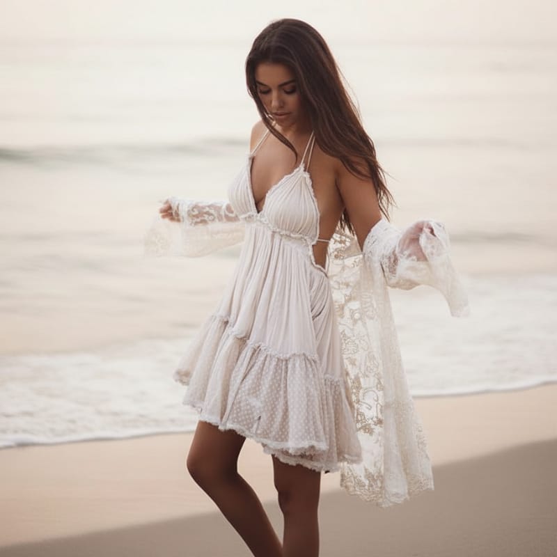 Women's flowy cotton blend mini dress | Boho chic summer outfit 1