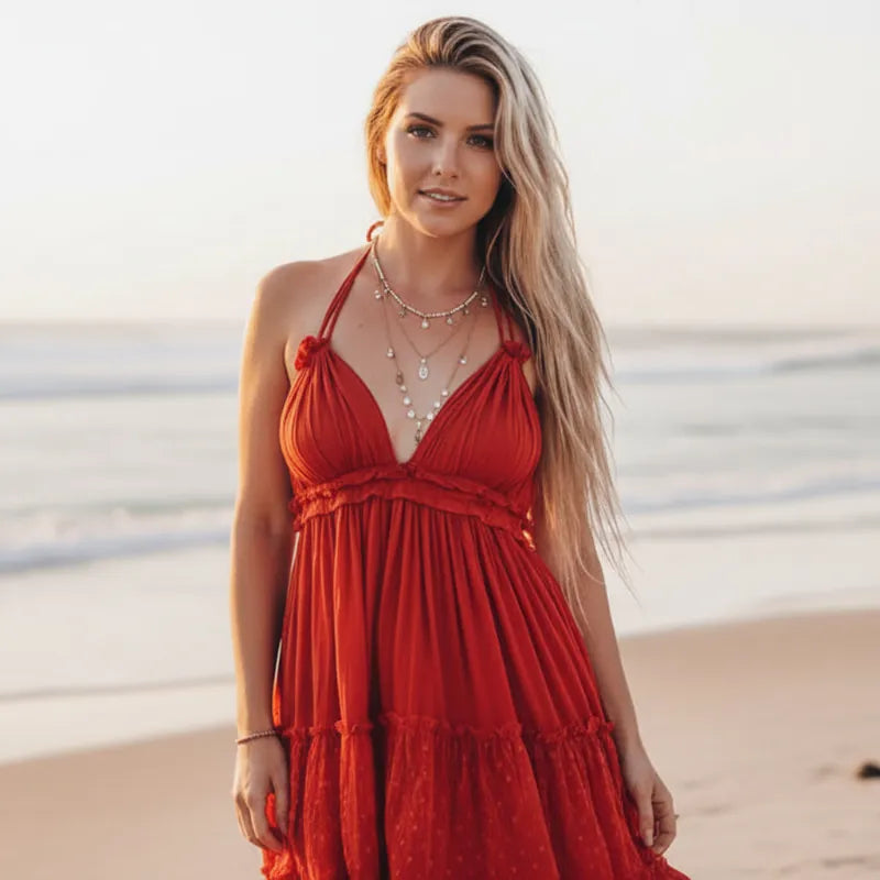 Women's flowy cotton blend mini dress | Boho chic summer outfit 8