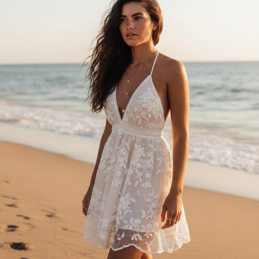 Women's lace mini dress | Elegant sleeveless summer cocktail dress 0
