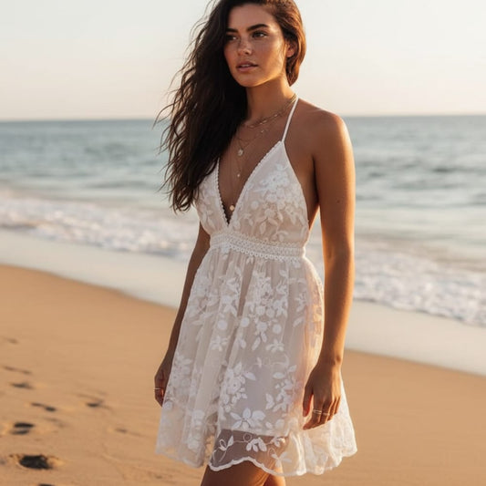 Women's lace summer mini dress | Elegant sleeveless boho style 0