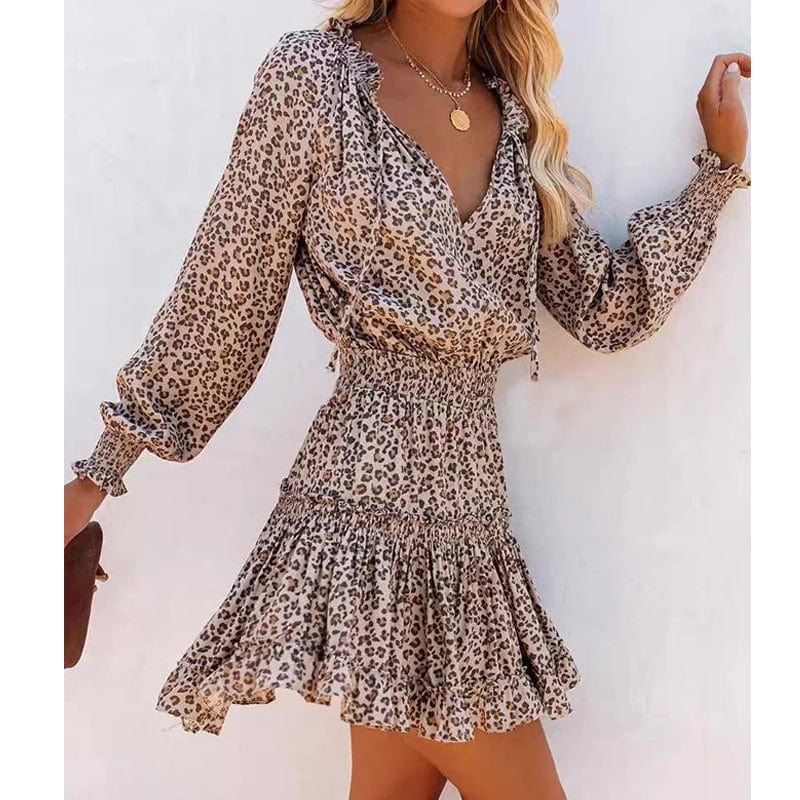 Women's leopard print long sleeve mini dress | Stylish boho party dress 2